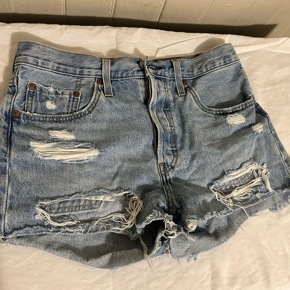 Levi's Distressed 501 Red Tab High Rise Shorts 30” Waist